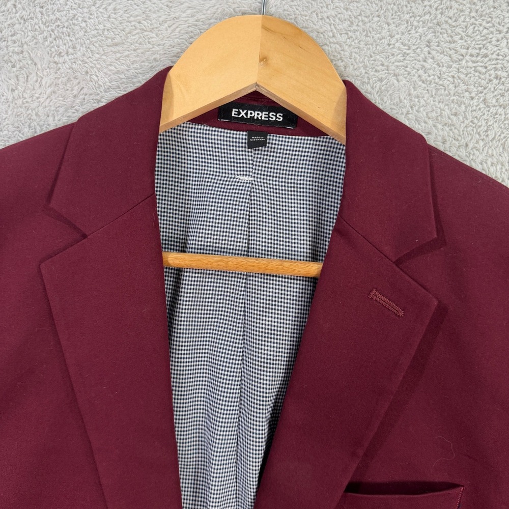 NEW EXPRESS Mens 36R Slim Fit Burgundy Red Blazer Jacket Suit Coat Casual Preppy - Picture 2 of 13